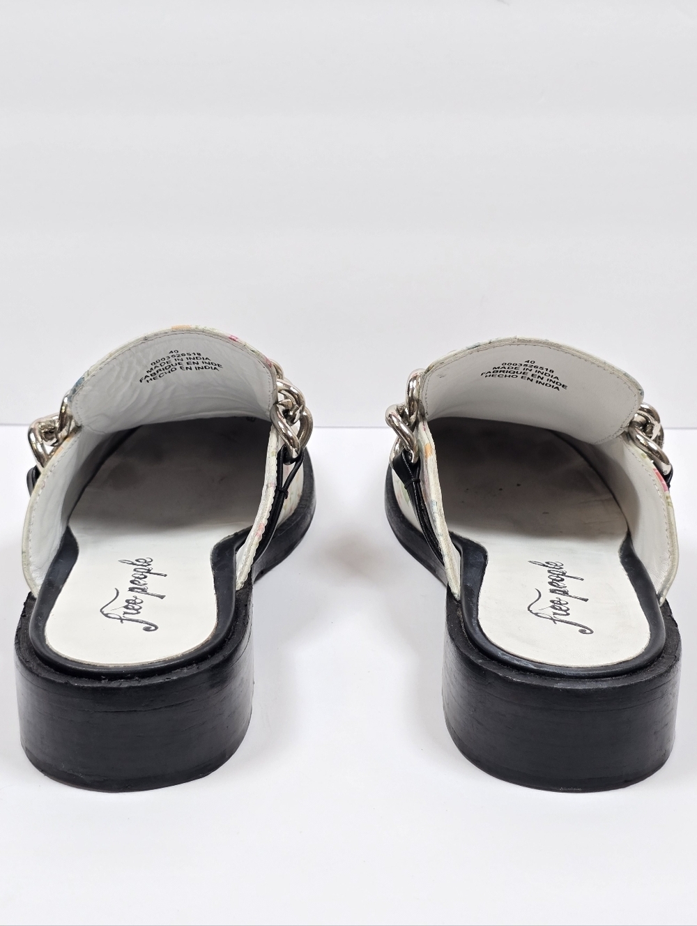 Free People Vida Ivory Floral Leather Chain Embellished Mules Loafers Multi Sz40 - Picture 9 of 14
